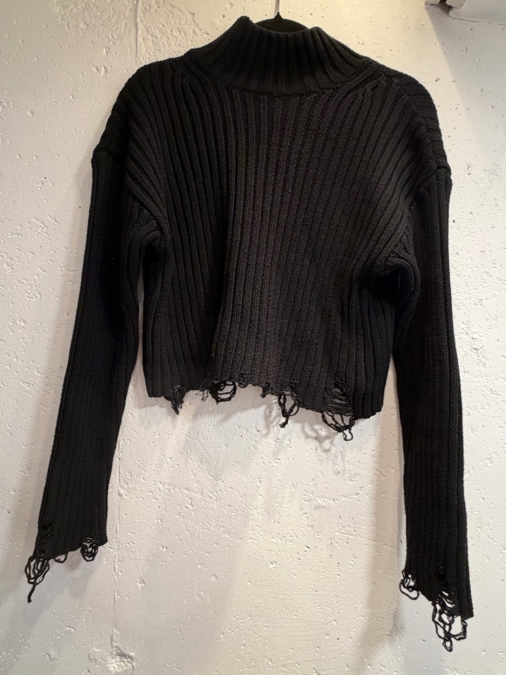 Primark Black Ribbed Distressed Turtleneck Sweater